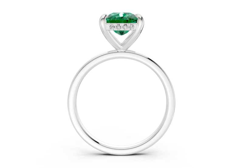 Solstice Emerald Gemstone Solitaire Elongated Cushion Cut 1.8mm Engagement Ring - Ring Premier