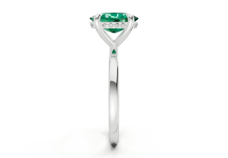 Solstice Emerald Gemstone Solitaire Elongated Cushion Cut 1.8mm Engagement Ring - Ring Premier