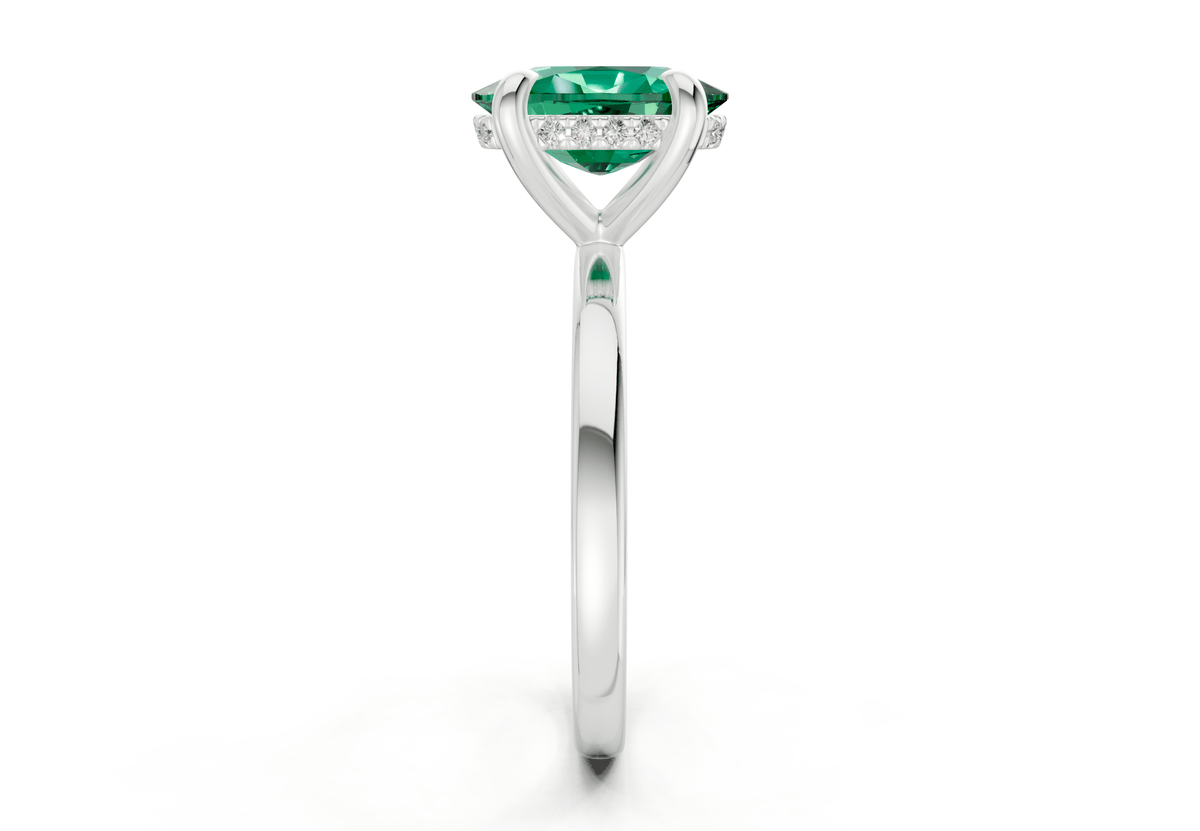 Solstice Emerald Gemstone Solitaire Elongated Cushion Cut 2.3mm Engagement Ring