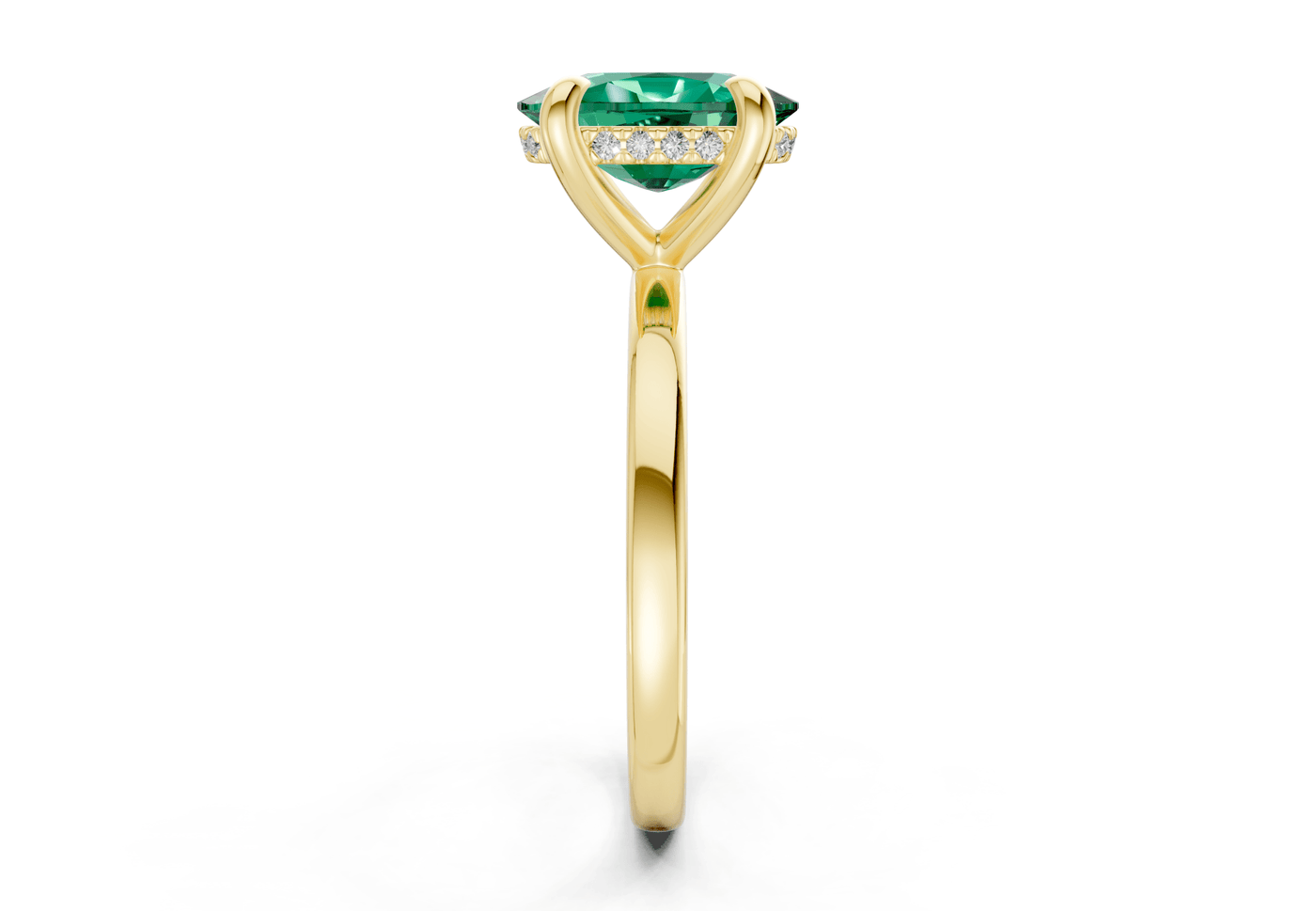 Solstice Emerald Gemstone Solitaire Elongated Cushion Cut 2.3mm Engagement Ring