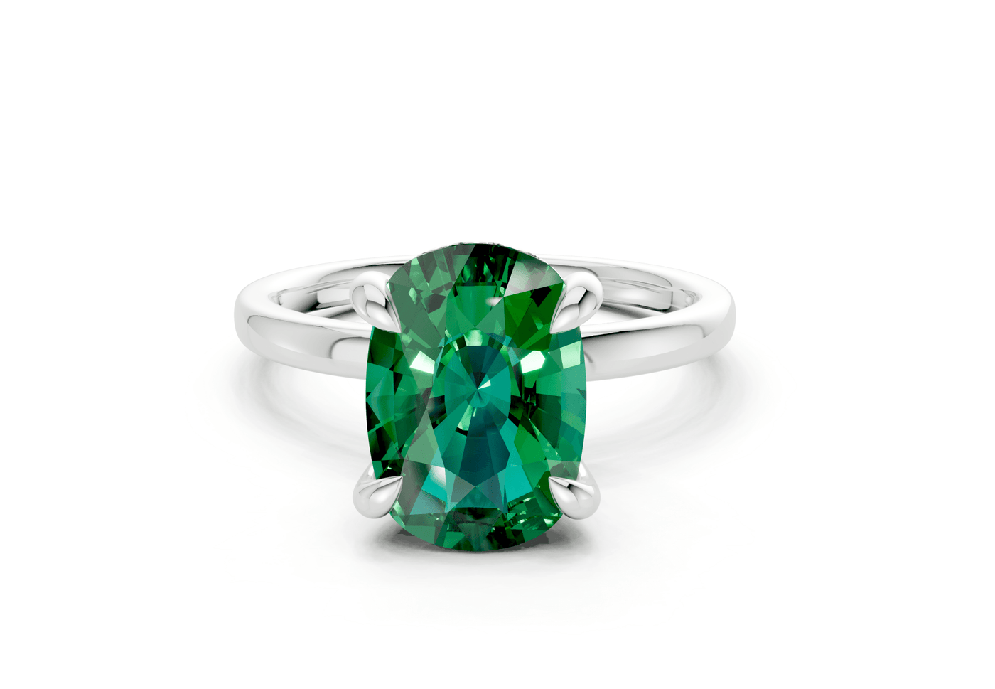 Solstice Emerald Gemstone Solitaire Elongated Cushion Cut 2.3mm Engagement Ring