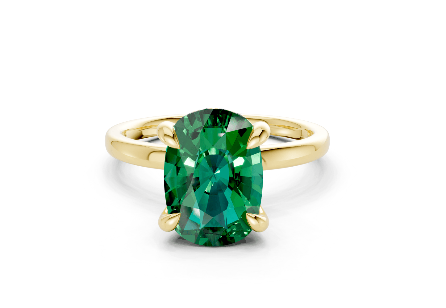 Solstice Emerald Gemstone Solitaire Elongated Cushion Cut 2mm Engagement Ring - Ring Premier