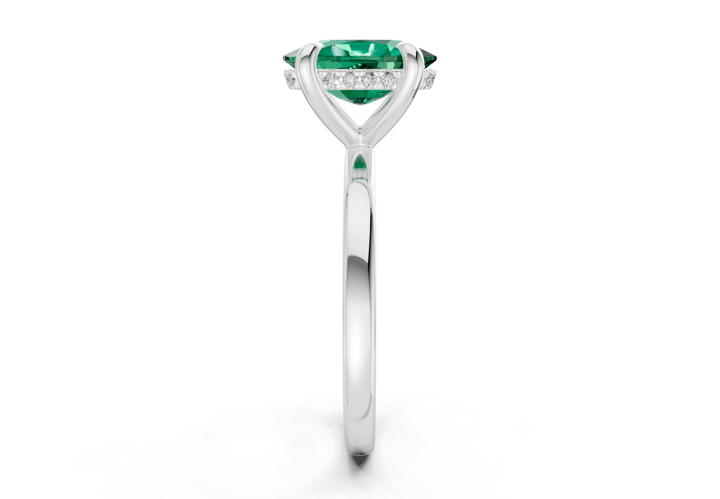 Solstice Emerald Gemstone Solitaire Elongated Cushion Cut 2mm Engagement Ring