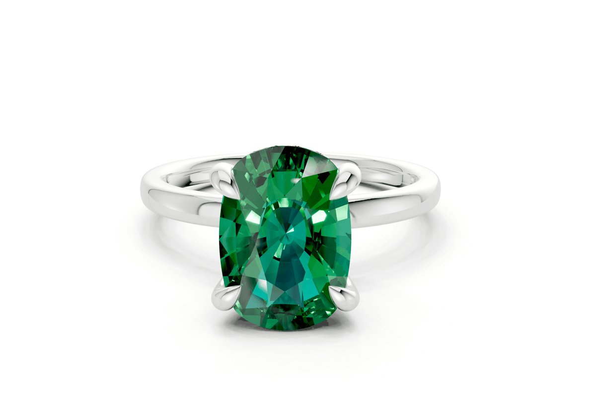Solstice Emerald Gemstone Solitaire Elongated Cushion Cut 2mm Engagement Ring