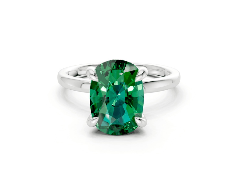 Solstice Emerald Gemstone Solitaire Elongated Cushion Cut 2mm Engagement Ring - Ring Premier