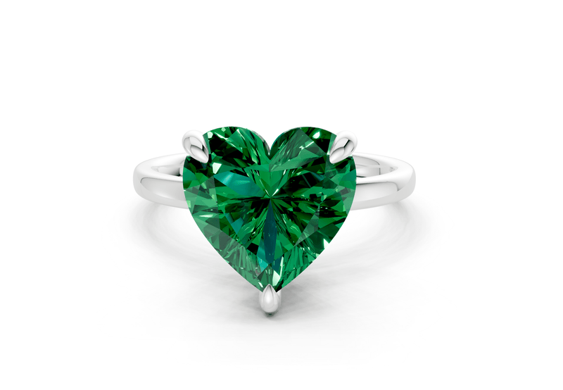 Solstice Emerald Gemstone Solitaire Heart Cut 1.8mm Engagement Ring - Ring Premier
