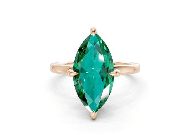 Solstice Emerald Gemstone Solitaire Marquise Cut 2mm Engagement Ring - Ring Premier