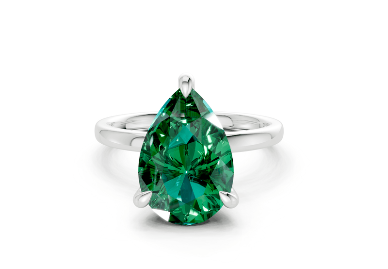 Solstice Emerald Gemstone Solitaire Pear Cut 2mm Engagement Ring - Ring Premier