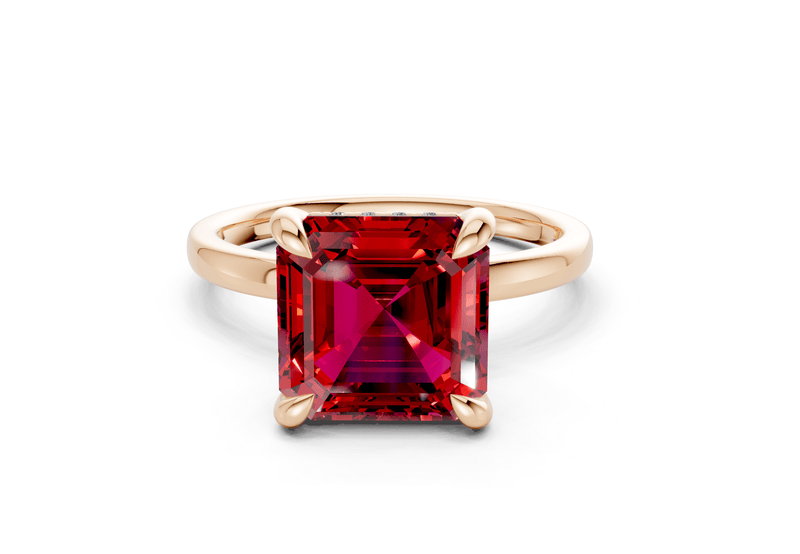 Solstice Ruby Gemstone Solitaire Asscher Cut 1.8mm Engagement Ring - Ring Premier