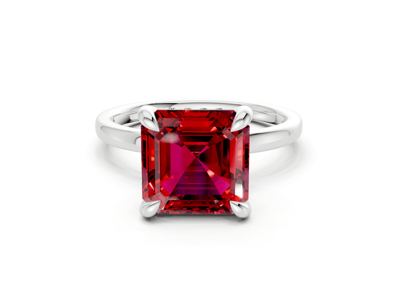Solstice Ruby Gemstone Solitaire Asscher Cut 2mm Engagement Ring - Ring Premier