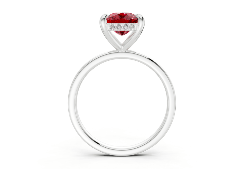 Solstice Ruby Gemstone Solitaire Elongated Cushion Cut 2mm Engagement Ring - Ring Premier