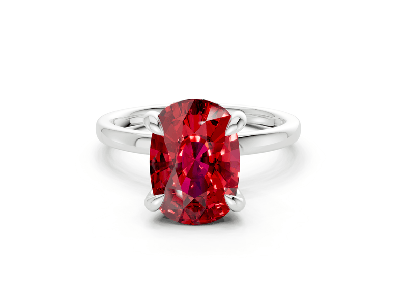 Solstice Ruby Gemstone Solitaire Elongated Cushion Cut 2mm Engagement Ring - Ring Premier