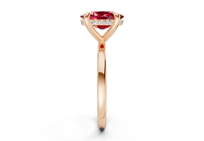 Solstice Ruby Gemstone Solitaire Elongated Cushion Cut 2mm Engagement Ring - Ring Premier
