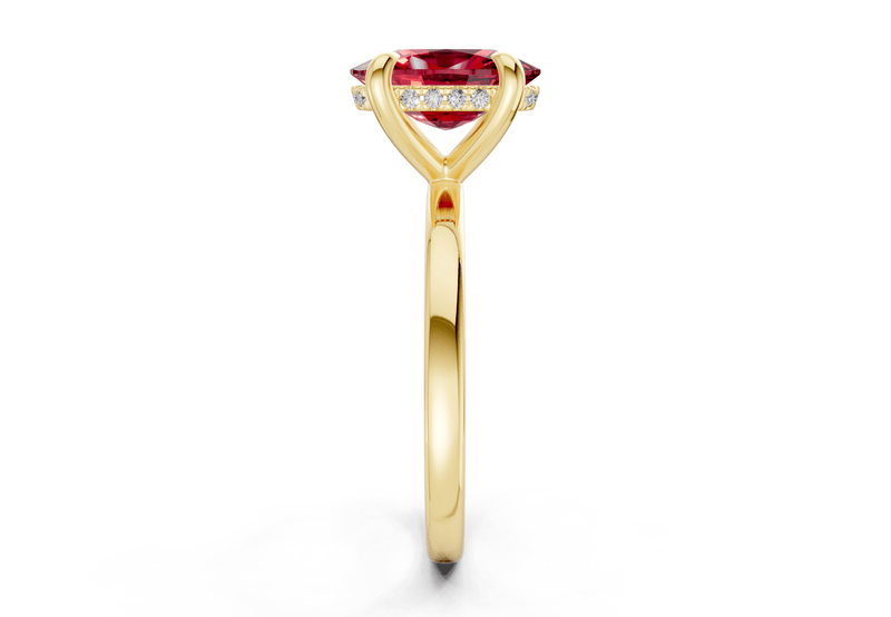 Solstice Ruby Gemstone Solitaire Elongated Cushion Cut 2mm Engagement Ring - Ring Premier