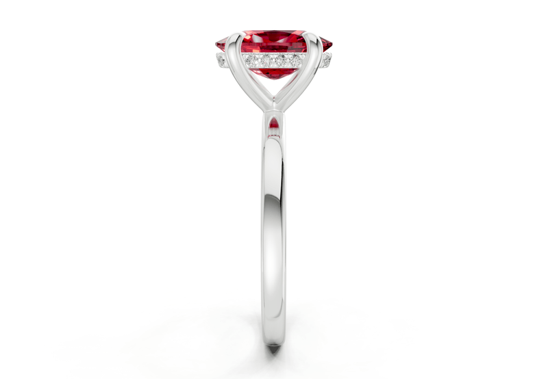 Solstice Ruby Gemstone Solitaire Elongated Cushion Cut 2mm Engagement Ring - Ring Premier