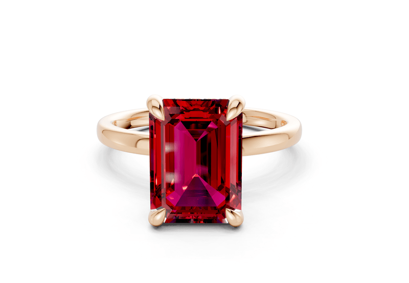 Solstice Ruby Gemstone Solitaire Emerald Cut 2.3mm Engagement Ring - Ring Premier