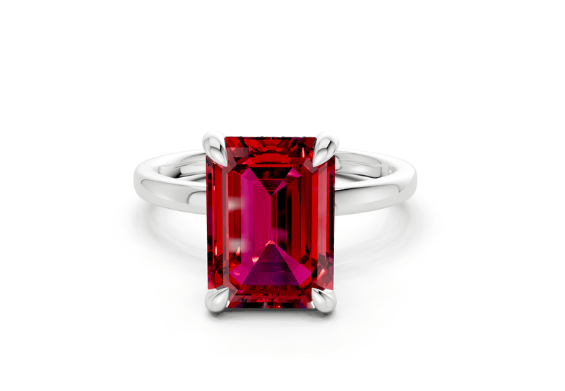 Solstice Ruby Gemstone Solitaire Emerald Cut 2mm Engagement Ring - Ring Premier