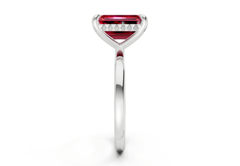 Solstice Ruby Gemstone Solitaire Emerald Cut 2mm Engagement Ring - Ring Premier