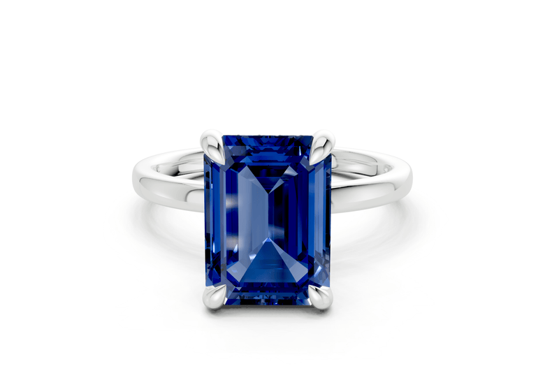 Solstice Sapphire Gemstone Solitaire Emerald Cut 2.3mm Engagement Ring - Ring Premier