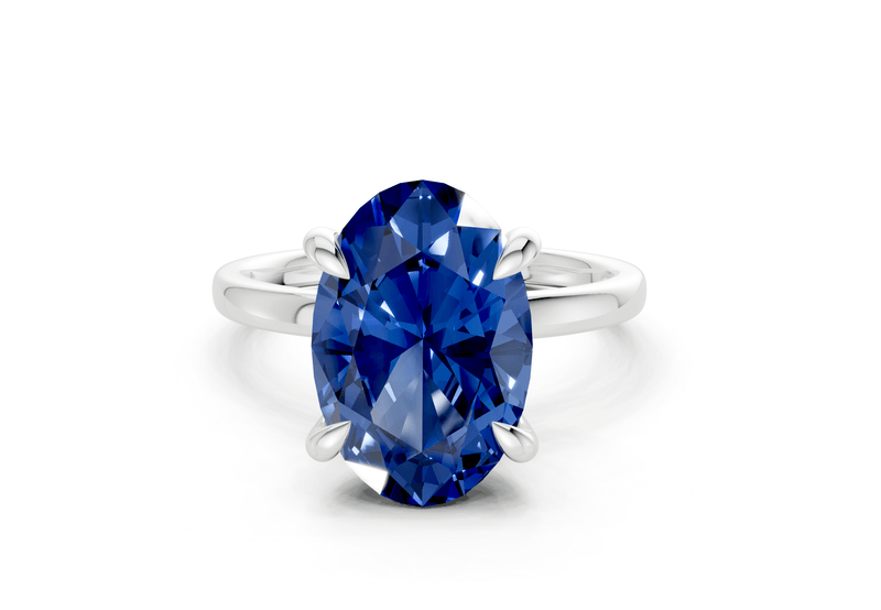 Solstice Sapphire Gemstone Solitaire Oval Cut 2.3mm Engagement Ring - Ring Premier