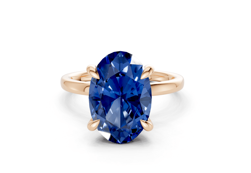 Solstice Sapphire Gemstone Solitaire Oval Cut 2mm Engagement Ring - Ring Premier