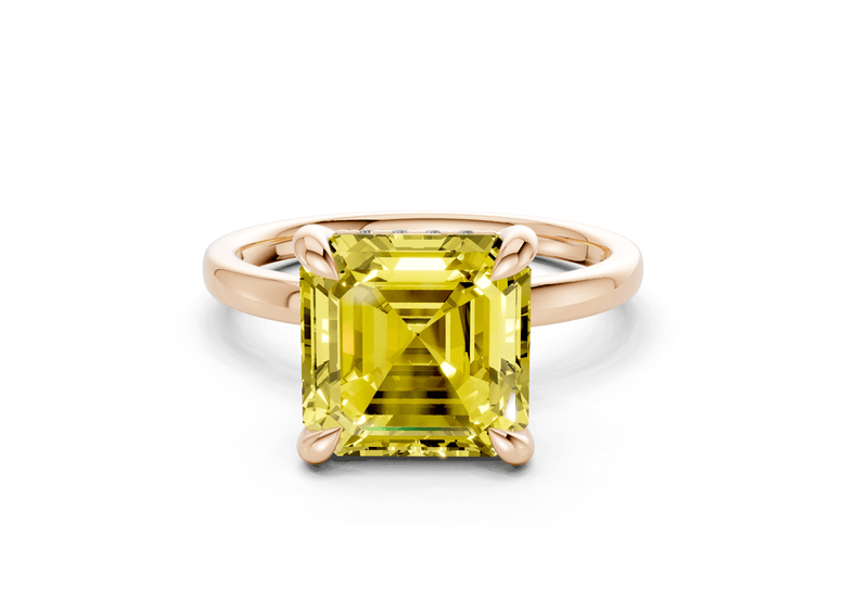 Solstice Yellow Diamond Solitaire Asscher Cut 2.3mm Engagement Ring - Ring Premier