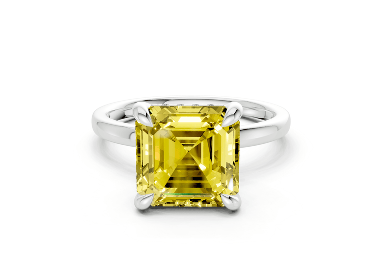 Solstice Yellow Diamond Solitaire Asscher Cut 2mm Engagement Ring - Ring Premier