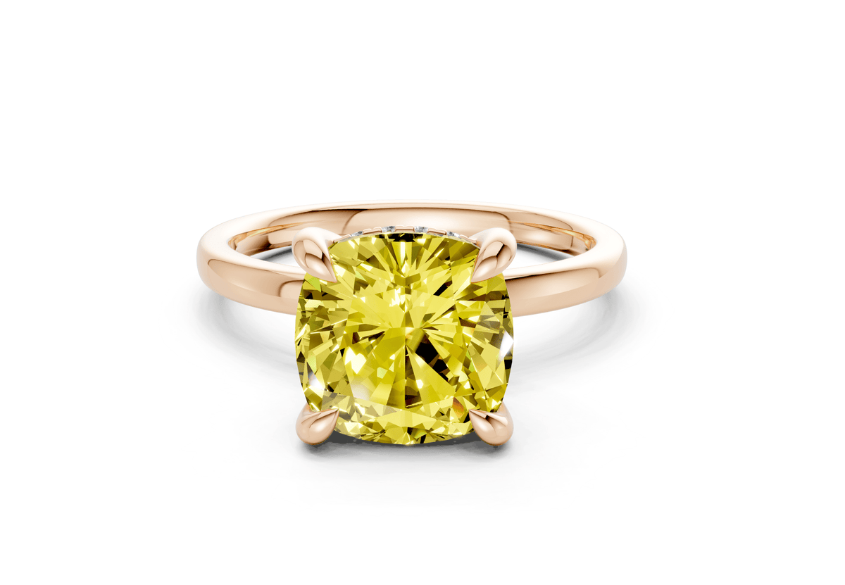 Solstice Yellow Diamond Solitaire Cushion Squareuare Cut 1.8mm Engagement Ring