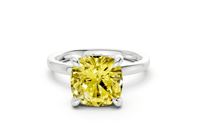 Solstice Yellow Diamond Solitaire Cushion Squareuare Cut 2.3mm Engagement Ring - Ring Premier