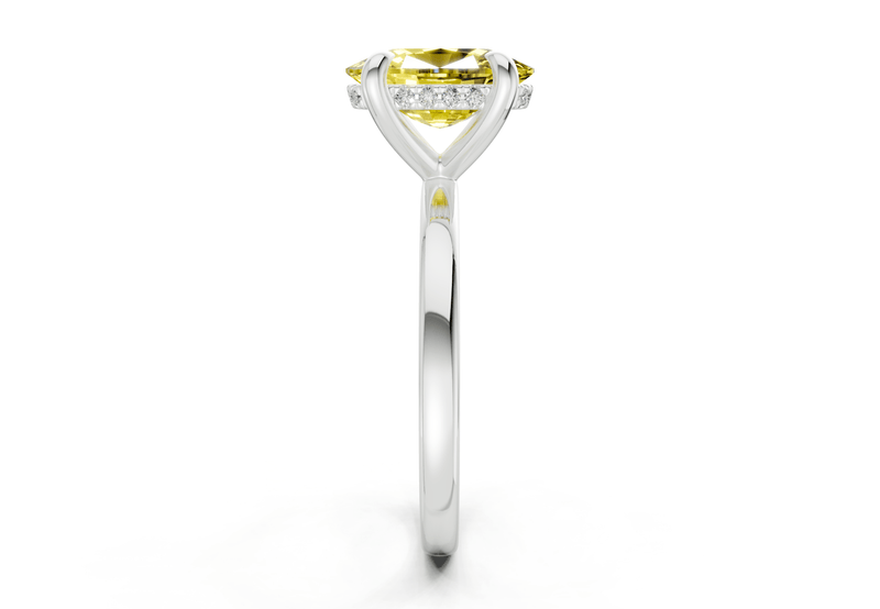 Solstice Yellow Diamond Solitaire Elongated Cushion Cut 2mm Engagement Ring - Ring Premier
